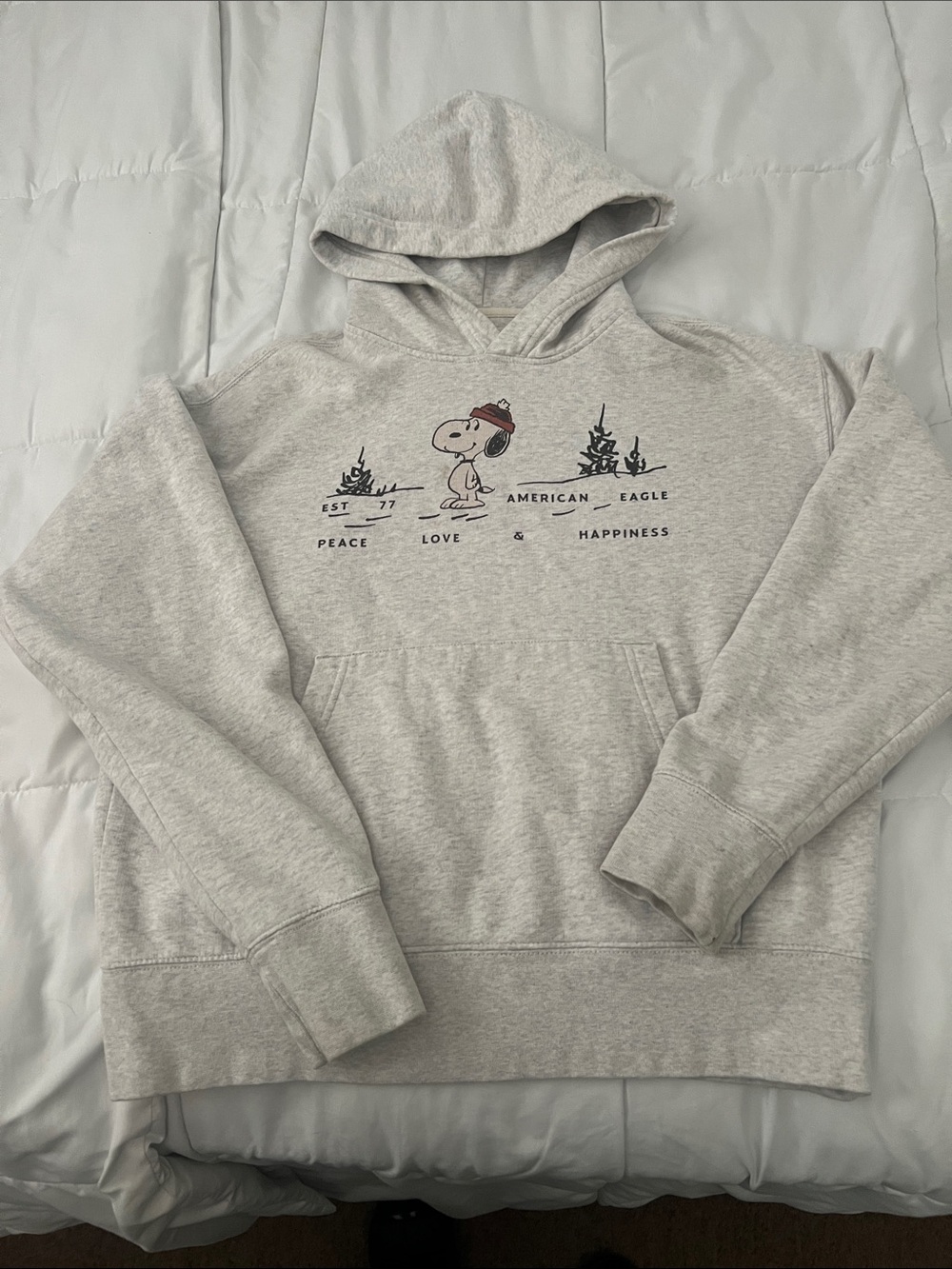 American Eagle Outfitters Light Gray Snoopy Graphic Crewneck Hoodie